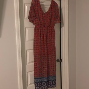 Orange Tone Print Maxi Dress